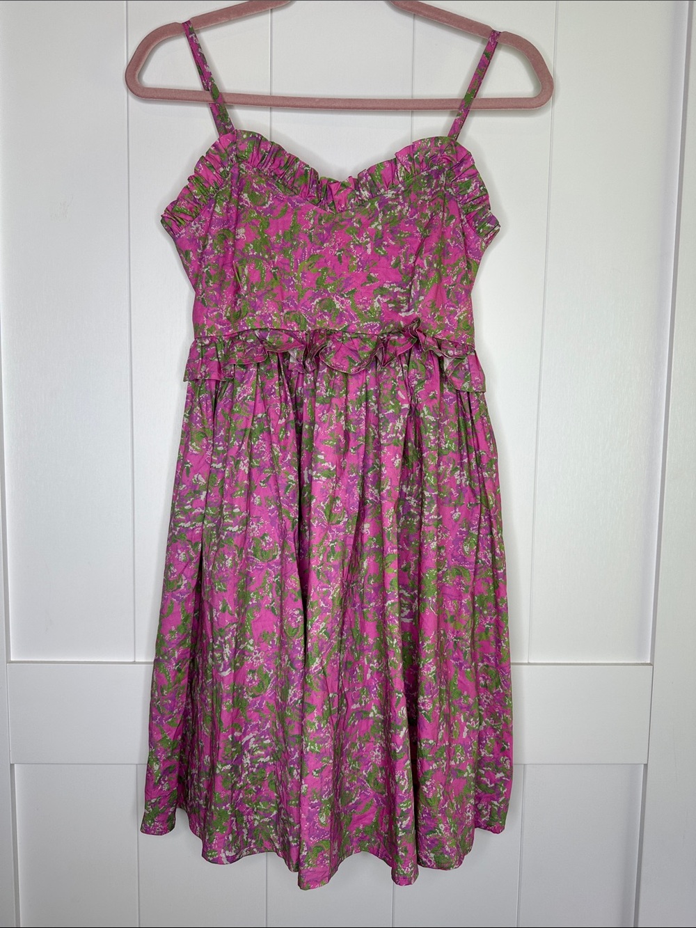 entro Pink Floral Ruffle Waist Mini Dress